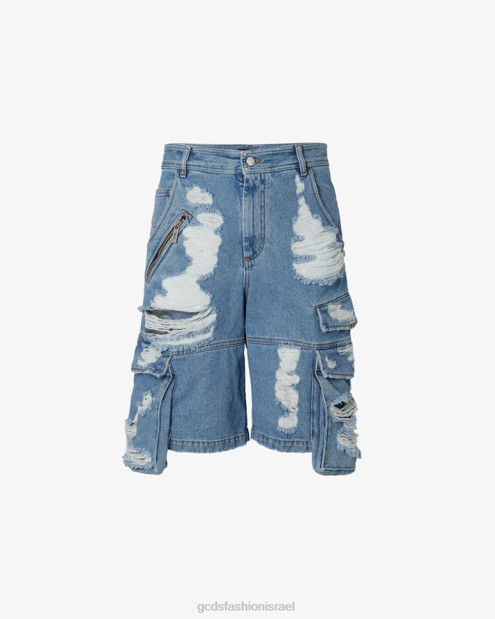 הַלבָּשָׁה GCDS ברמודה ג'ינס קרע אולטרה-קארגו כחול בהיר חדש גברים 0028125