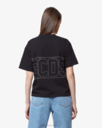 הַלבָּשָׁה GCDS חולצת טי של לוגו בלינג שָׁחוֹר נשים 0028357 - Image 4