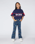 הַלבָּשָׁה GCDS חולצת טריקו עם לוגו ג'וניור קרופ כחול כהה ילדים 0028791 - Image 2