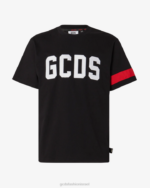 הַלבָּשָׁה GCDS חולצת טריקו רגילה לוגו שָׁחוֹר גברים 002879