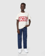 הַלבָּשָׁה GCDS חולצת טריקו של להקת לוגו ג'וניור כיפה לבנה אפור ילדים 0028709 - Image 2