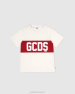 הַלבָּשָׁה GCDS חולצת טריקו של להקת לוגו ג'וניור כיפה לבנה אפור ילדים 0028709