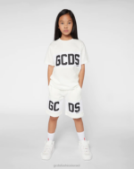 הַלבָּשָׁה GCDS מכנסי להקת לוגו ג'וניור צבע קרם ילדים 0028747 - Image 2