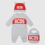 הַלבָּשָׁה GCDS סט מתנה לתינוק עם מוטיב לוגו שלושה חלקים אפור ילדים 0028570