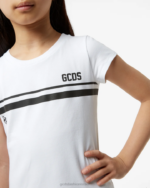 הַלבָּשָׁה GCDS שמלת חולצת טריקו עם לוגו נמוך לג'וניור לבן ילדים 0028809 - Image 4