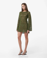 הַלבָּשָׁה GCDS שמלת מקרמה מונוגרמה ירוק צבאי נשים 0028409 - Image 3